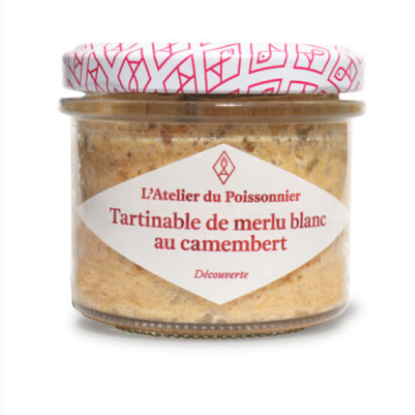 Pot de tartinable de merlu blanc au camembert 90 g de L’Atelier du Poissonnier, spécialité associant poisson et fromage normand